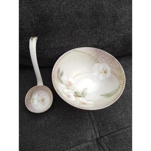 Vintage Regina Ware Germany footed hand painted bowl with ceramic spoon